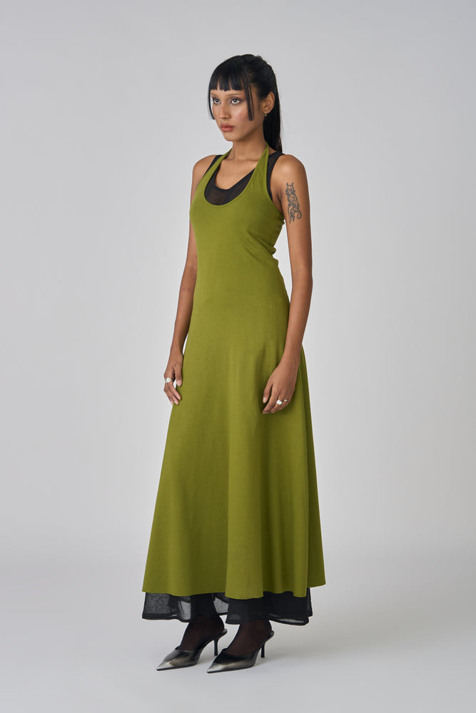 Maxi Layered Dress - Lime/Black