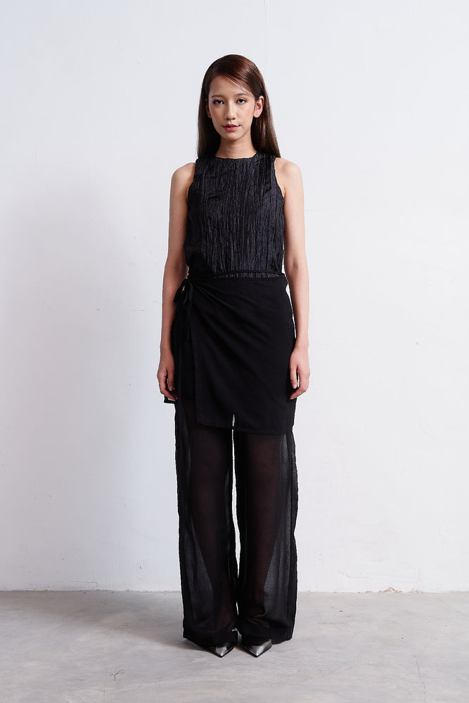 Straight Sheer Pants with wrap skirt