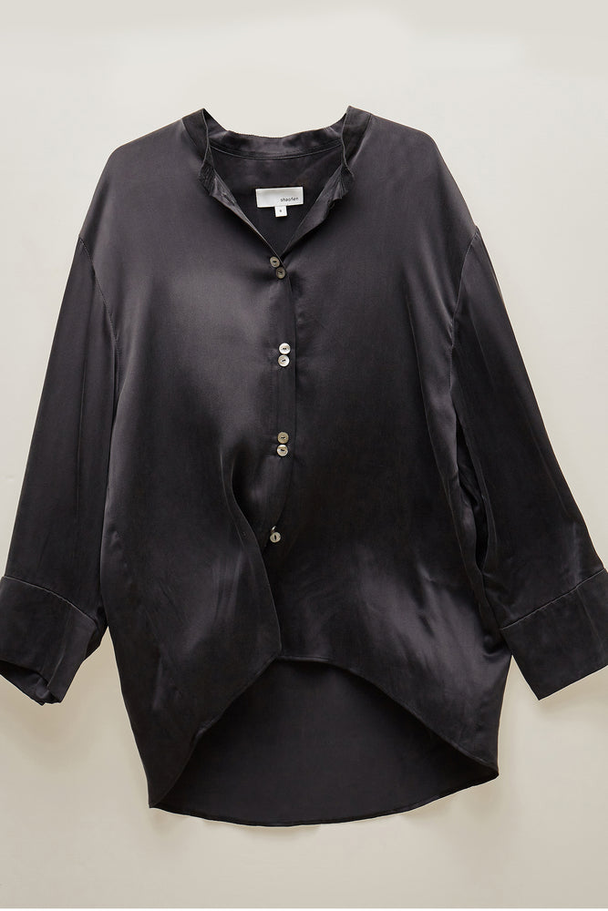 Black Boxy Silk Blouse