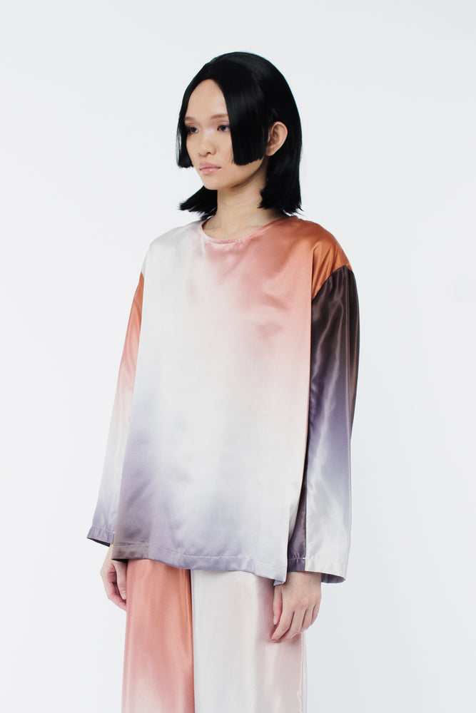 Gradient Long Sleeve Satin Top