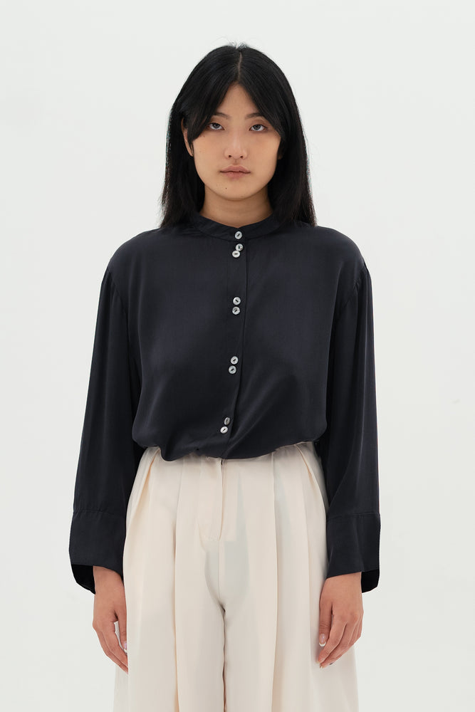 Black Boxy Silk Blouse