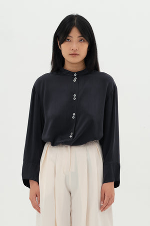 Black Boxy Silk Blouse